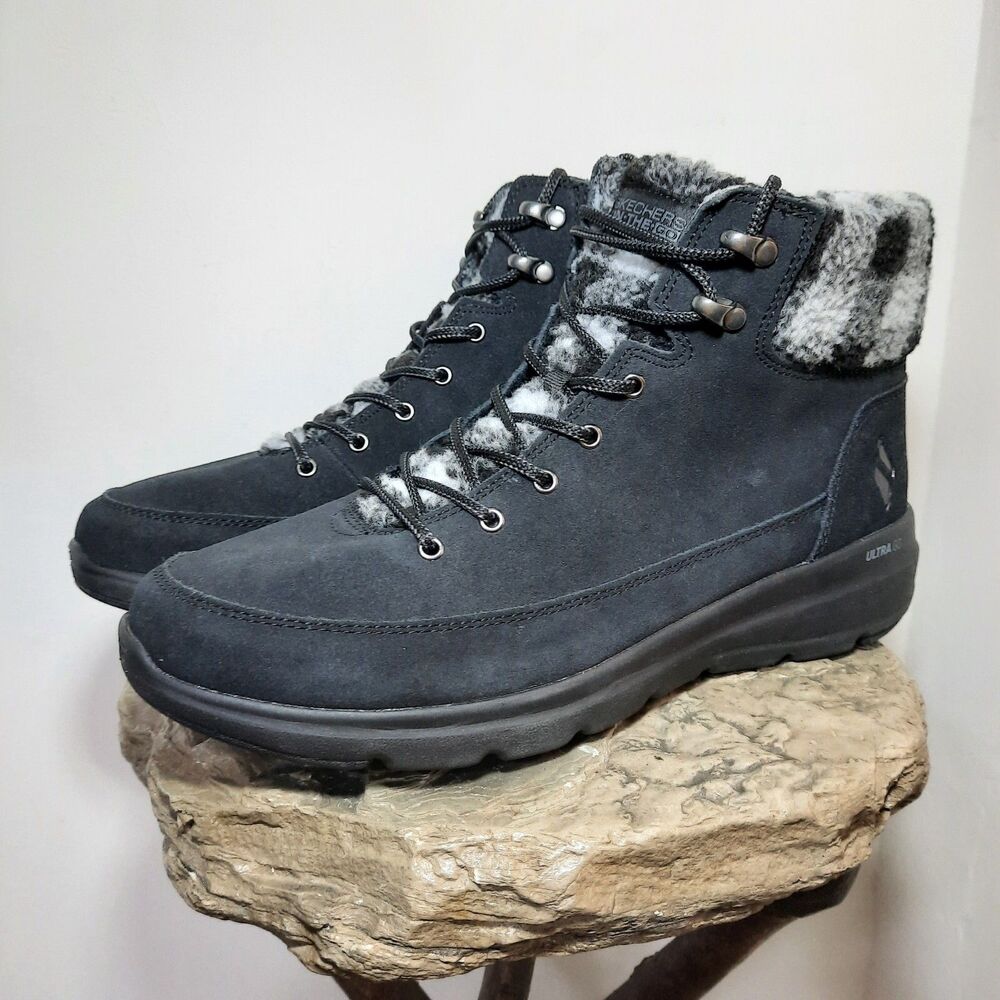 NEW Skechers On-The-Go Glacial Ultra Black Flannel-Lined Timber Boots Women's 11